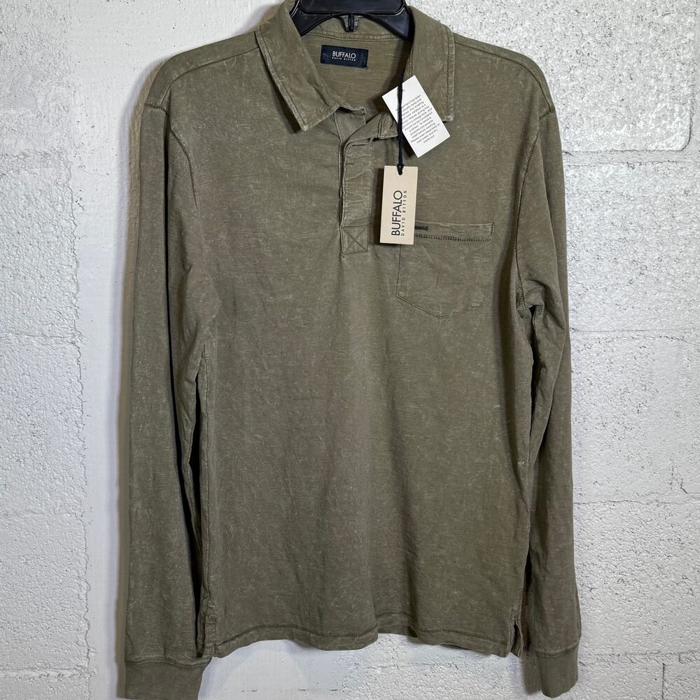 Buffalo David Bitton Men's Kimmy Long-Sleeved Polo Top w/ Pocket green Small $70